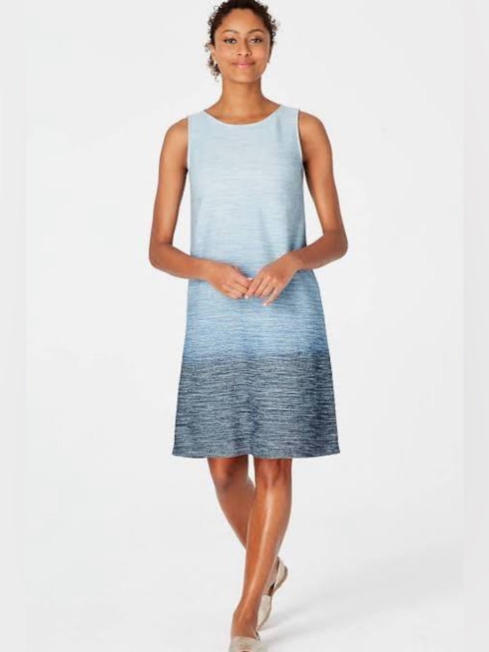 J. Jill Pure Jill Indigo Ombre Sleeveless Shift Knit Dress Lagenlook L Large